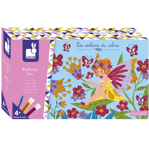 Janod knutselset glitter elfjes verpakking met een elfje en vlinders.