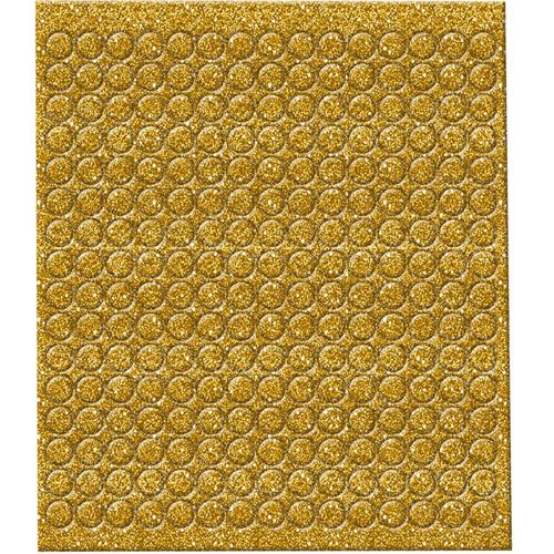 Een vierkant vel met gouden glitter ronde mozaïek stickers.