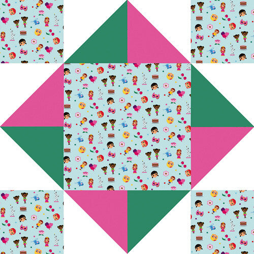 Infographic van een ongevouwen papieren happertje met diverse figuren in groen, roze en lichtblauw.