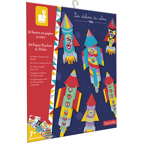 Verpakking van de Janod knutselset voor 10 papieren raketten.