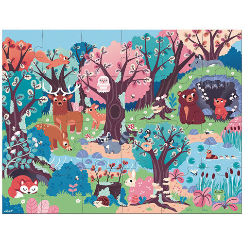 Janod legpuzzel 'Het bos' met een complete kleurrijke bosscène vol dieren en planten.