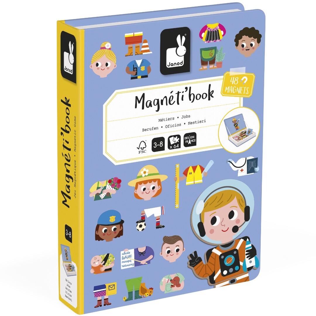 Janod Magnéti'book verpakking met illustraties van magnetische figuren in verschillende beroepen.