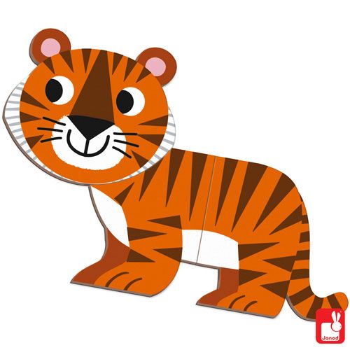 Detail van een Janod magnetisch puzzelstuk in de vorm van een tijger.