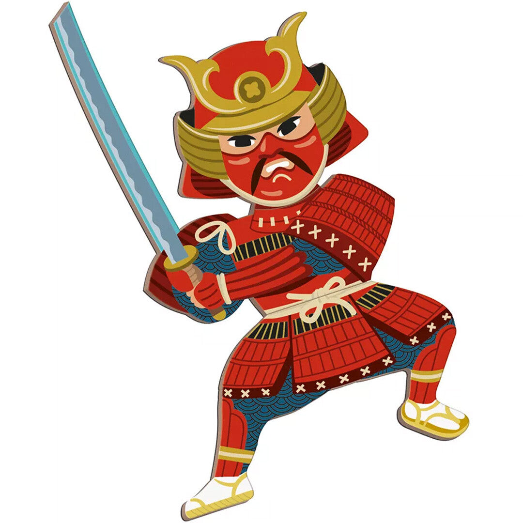 Detail van een magneet van een Japanse samoerai met zwaard.