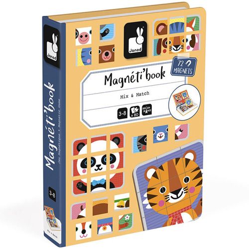 De gesloten verpakking van het Janod Magnéti'book Mix & Match dieren magnetisch puzzelboek.