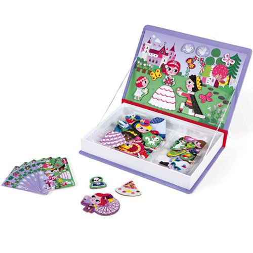 Janod Magnéti'book prinsessen magnetisch aankleedboek open met magneten en voorbeeldkaarten.