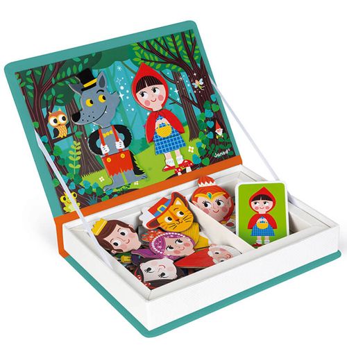 Janod magneetboek sprookjes open met magnetische figuren van sprookjespersonages in de opbergvakken.