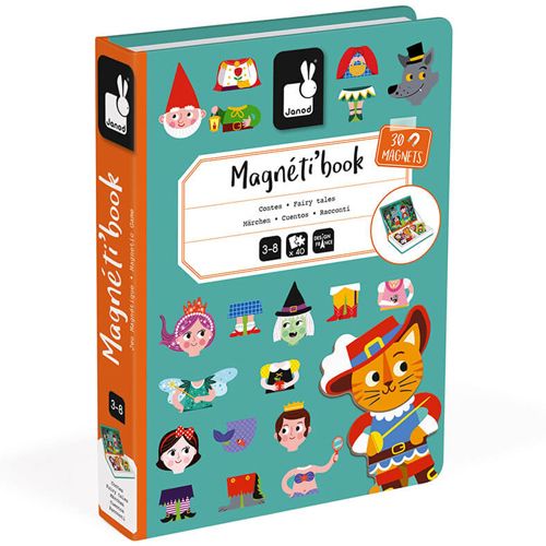 De gesloten verpakking van het Janod magneetboek sprookjes, vormgegeven als een boek.