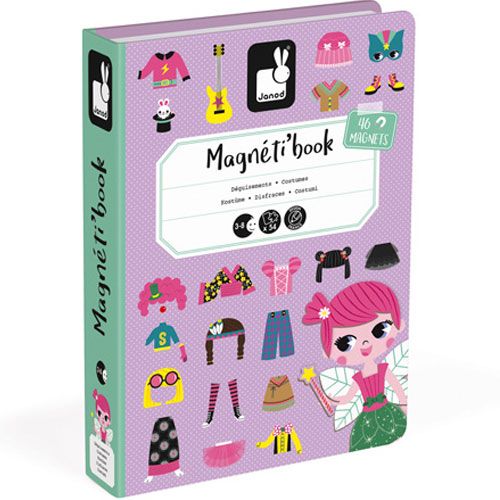 Janod Magnéti'book verpakking voor meisjes, met een fee en diverse kledingstukken afgebeeld.