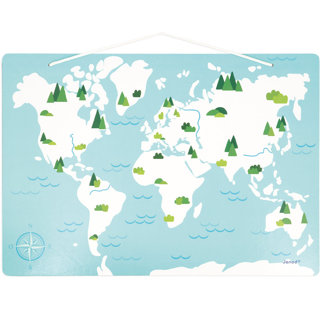 Janod magnetische houten wereldkaartpuzzel zonder de dierenmagneetjes.