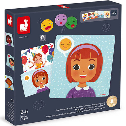 Verpakking van het Janod magneetspel emoties met een lachend meisje en emoji's.