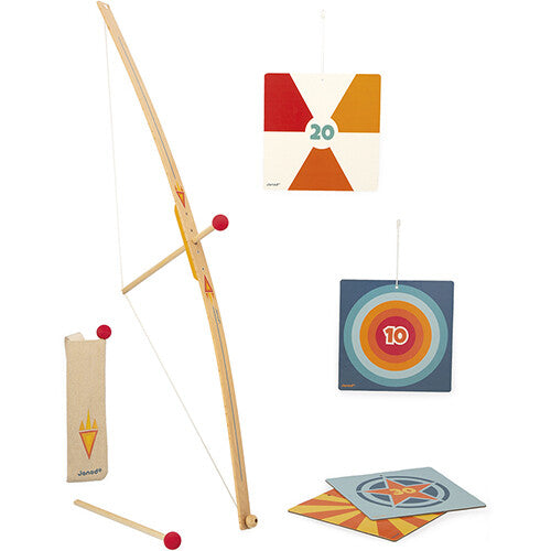 Janod houten pijlen en boog speelset met twee doelschijven en een pijlenkoker.