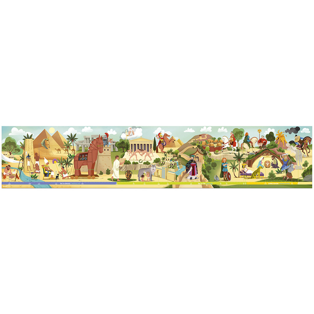 Volledige Janod legpuzzel mythologie en oudheid met een lange afbeelding van historische scènes.