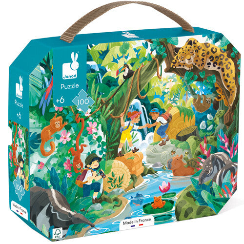 Janod puzzelverpakking met een afbeelding van een jungle-avontuur.