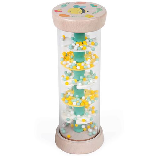 Janod houten en plastic regenkoker met bijenillustratie en gekleurde balletjes.