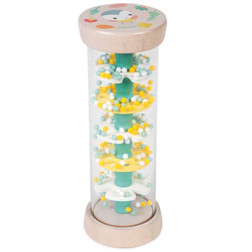 Janod houten en plastic regenkoker met bijenillustratie en gekleurde balletjes.