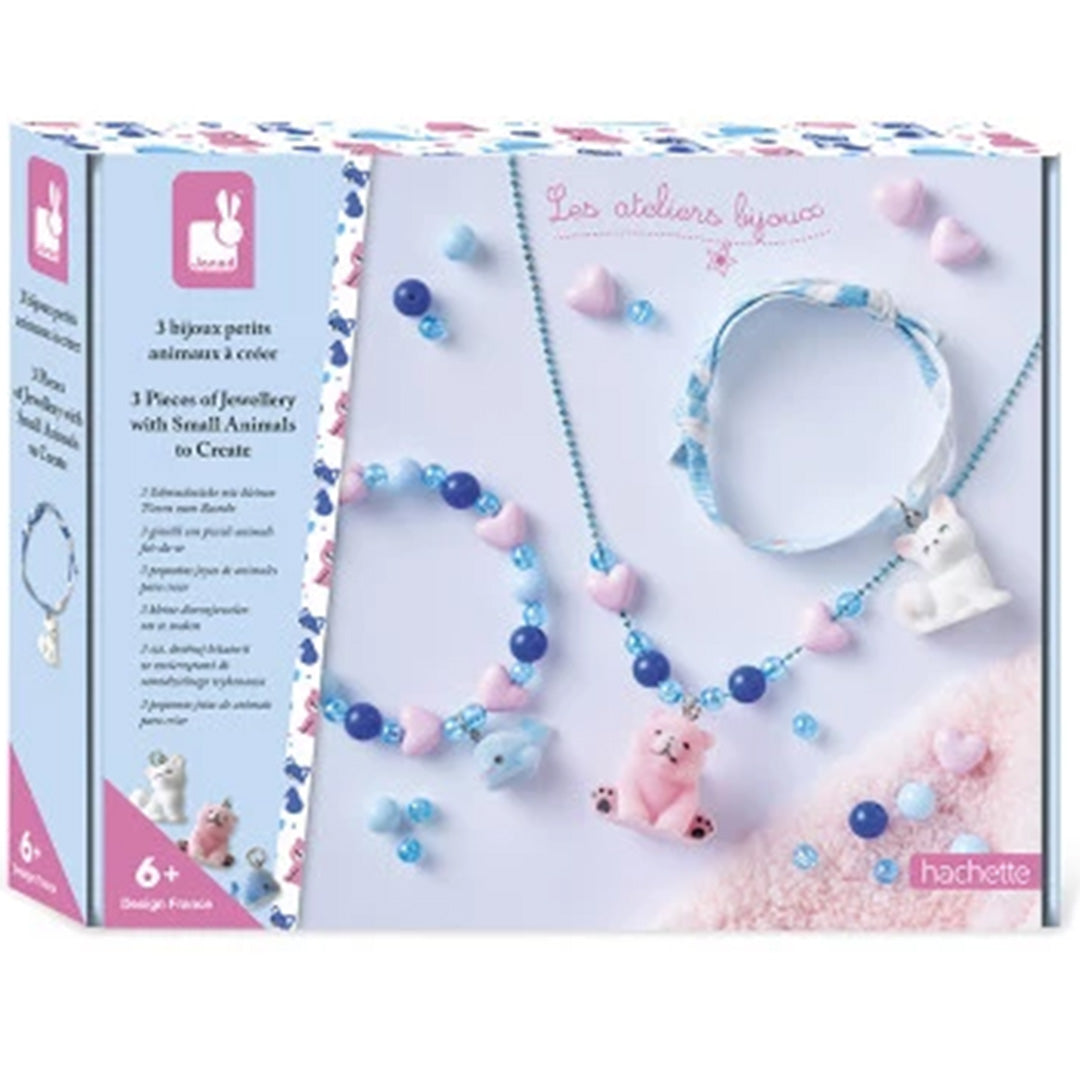 Janod verpakking van een sieraden maakset met kleine dieren en harten.