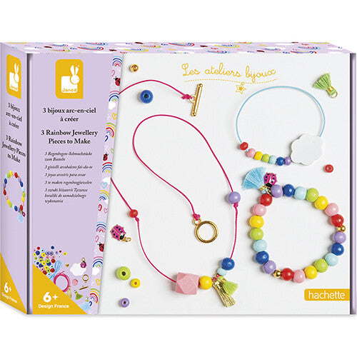 Janod sieraden maken set regenboog, afgebeeld op de verpakking.