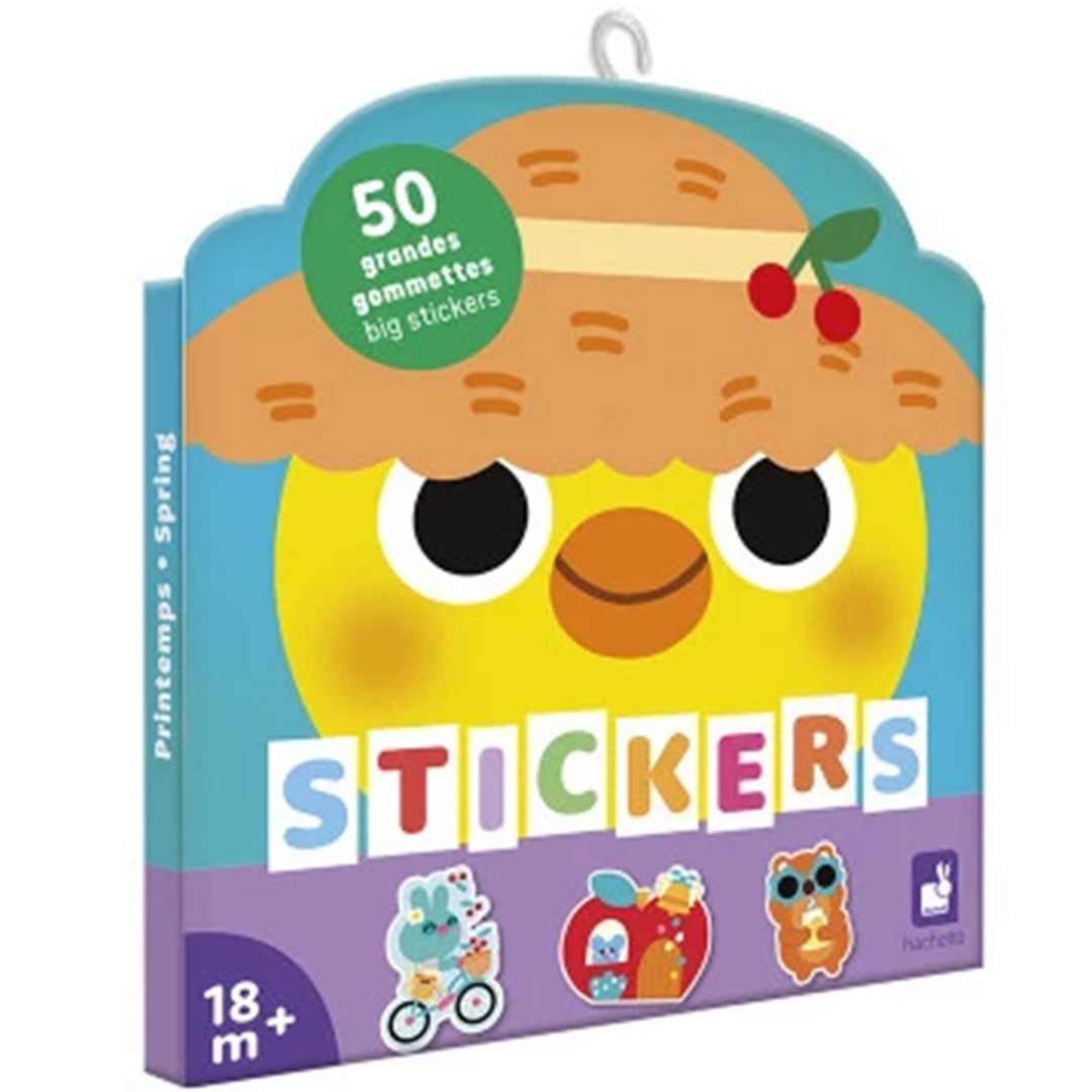 Janod lente stickers verpakking met een vrolijk kuiken en de tekst 'Stickers'.