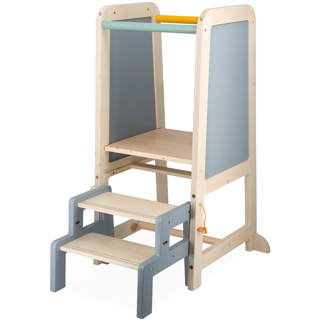 Janod houten uitkijkpost met schoolbord en twee uitklapbare treden.