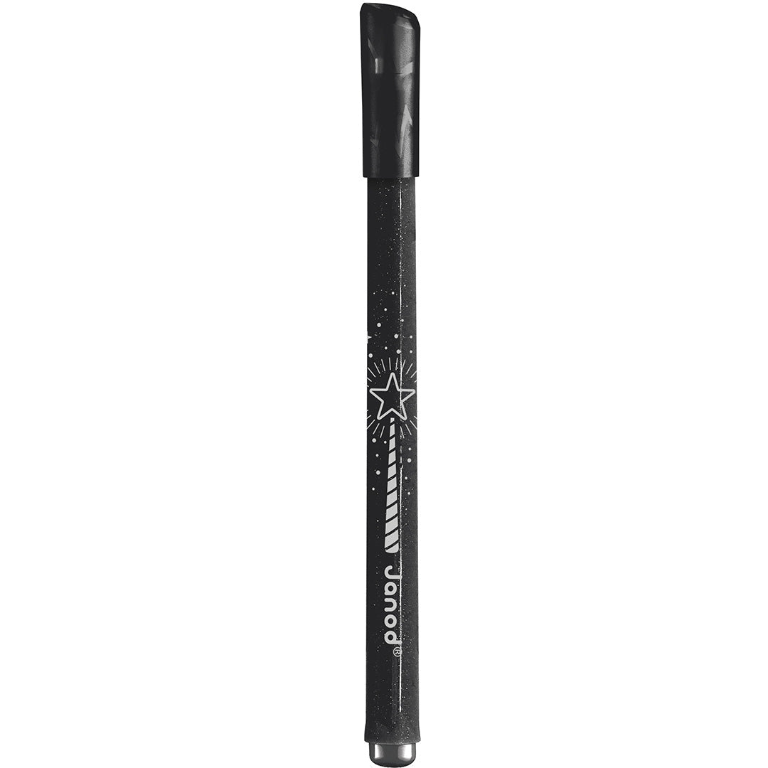 Een zwarte Janod glitter viltstift met sterrenpatroon.