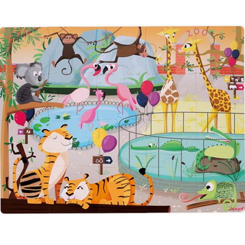 Janod voelpuzzel van een dierentuin met diverse dieren en texturen.