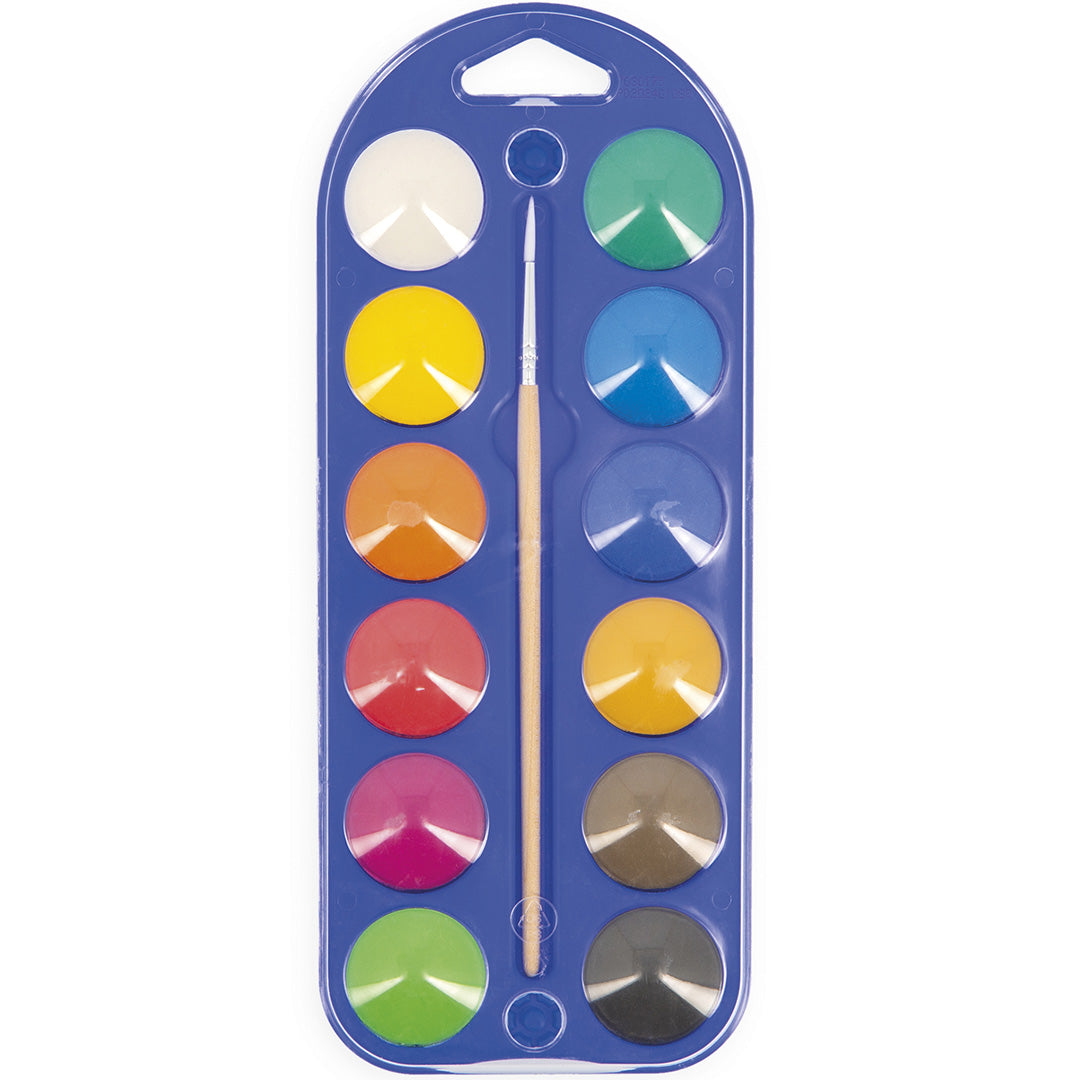 Janod waterverfset met 12 kleuren en een penseel.