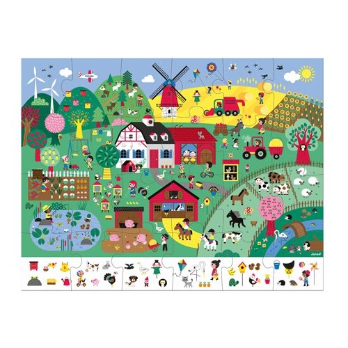 Janod legpuzzel de boerderij van 24 stukjes met een gedetailleerd tafereel van een boerderij met dieren en mensen.