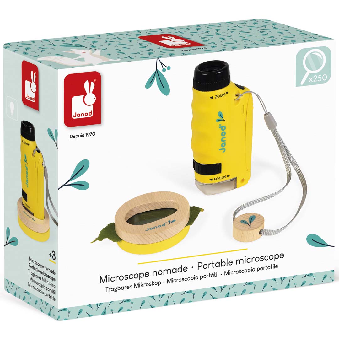 De verpakking van de Janod draagbare microscoop.