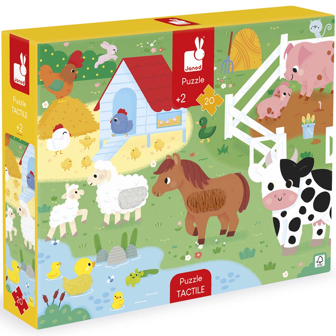 Janod voelpuzzel boerderij met dieren op de verpakking.
