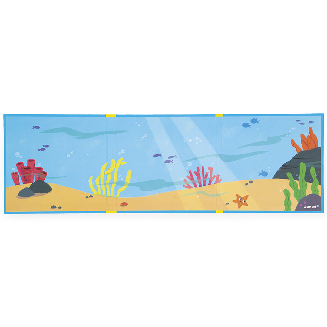 Het lege speelbord van het Janod magneetboek Magnéti'stories met een onderwaterlandschap.
