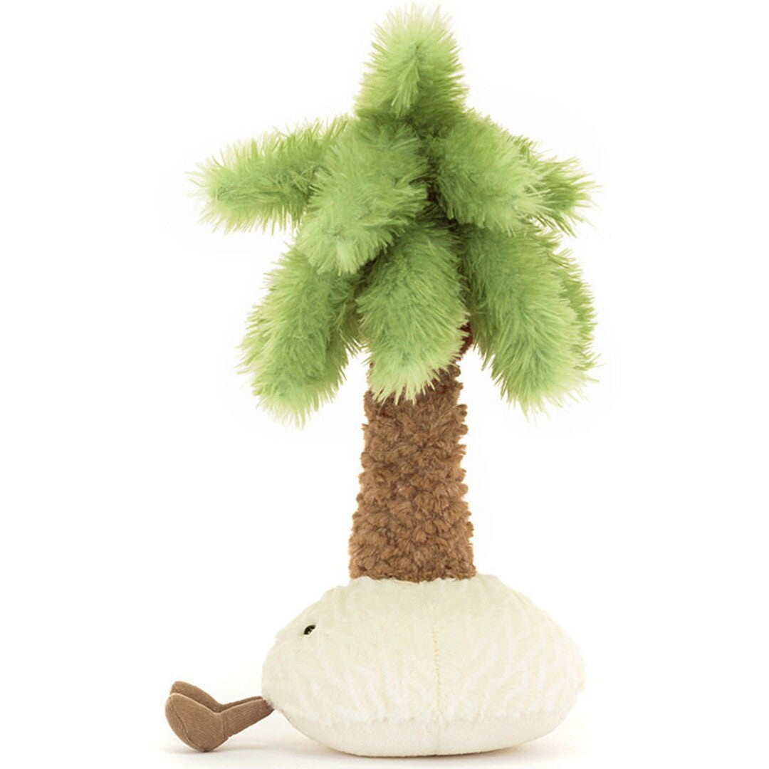Jellycat Amuseables Pammie knuffelpalmboom schuin van voren gezien, met een lachend gezichtje.