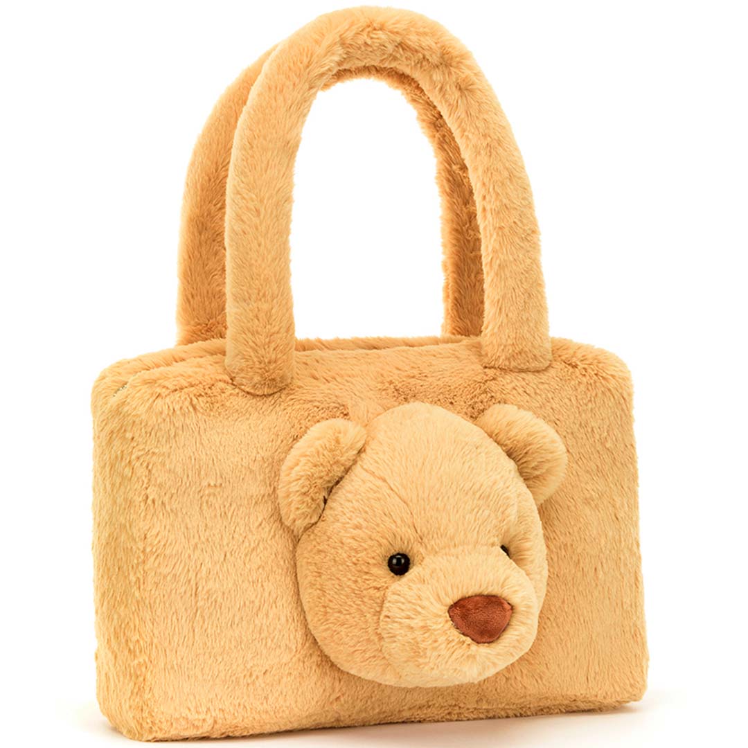 Jellycat handtas in beige pluche met een berenkop op de voorkant.