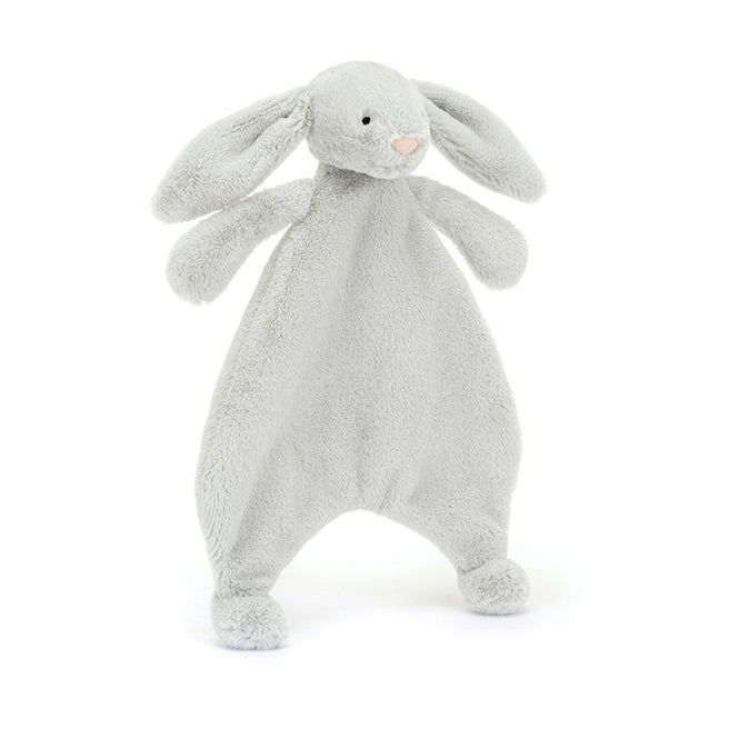Jellycat knuffeldoek bashful silver konijn, vooraanzicht.
