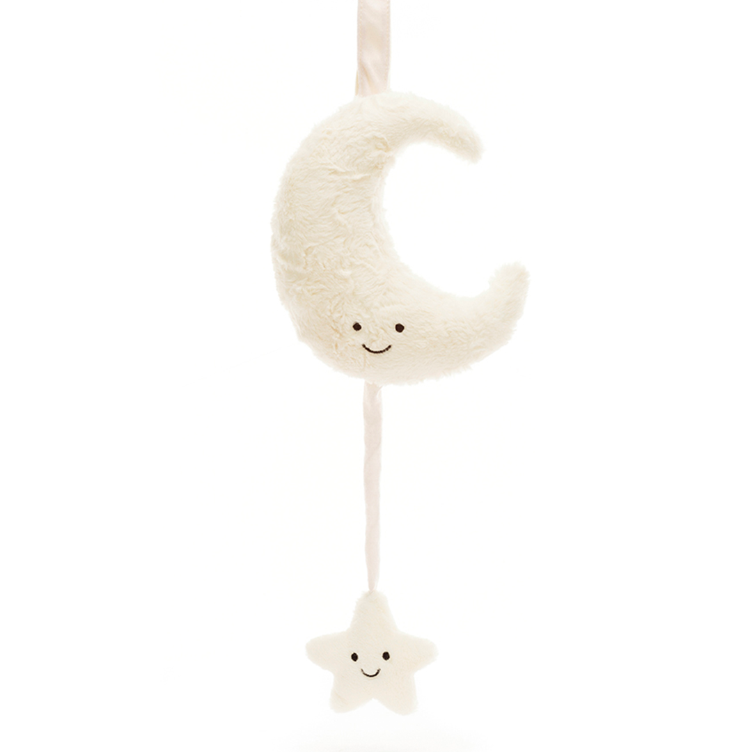 Jellycat babyspeelgoed muziekdoosje in de vorm van een beige maan met een ster.
