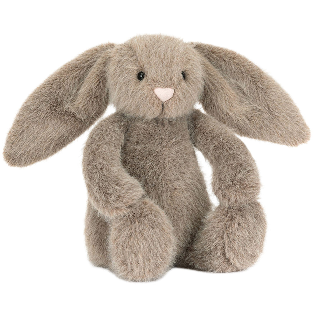 Jellycat knuffelkonijn Flufflet Bunny in beige pluche, van voren gezien.