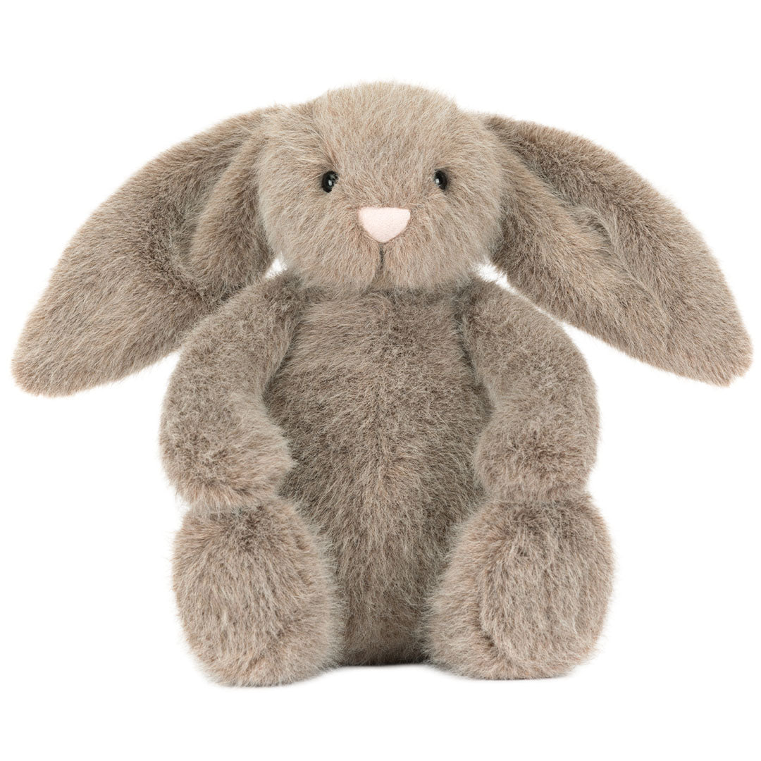 Jellycat knuffelkonijn Flufflet Bunny in beige pluche, van voren gezien.