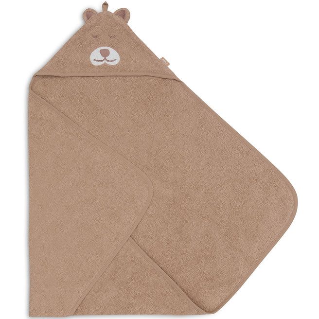 Jollein baby badcape met berenkap, diagonaal gevouwen.
