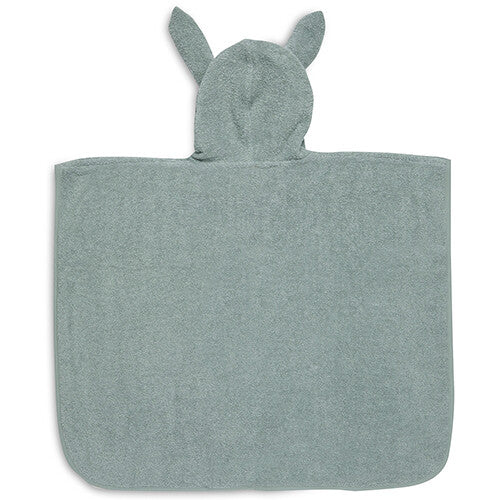 Achteraanzicht van de Jollein badponcho voor baby's en peuters in ash green.