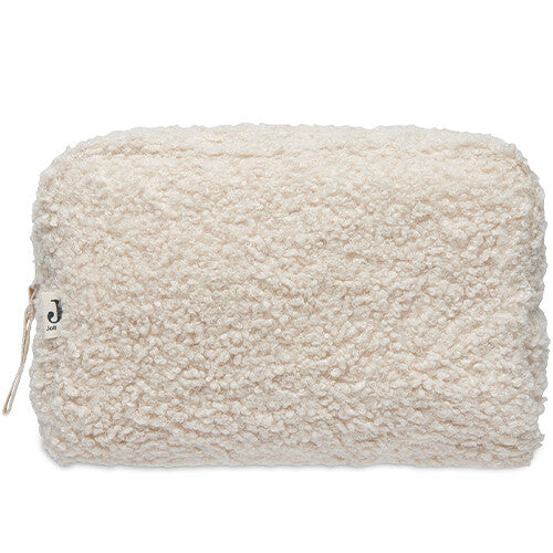 Jollein bouclé toilettas in naturel kleur, recht van voren gefotografeerd.