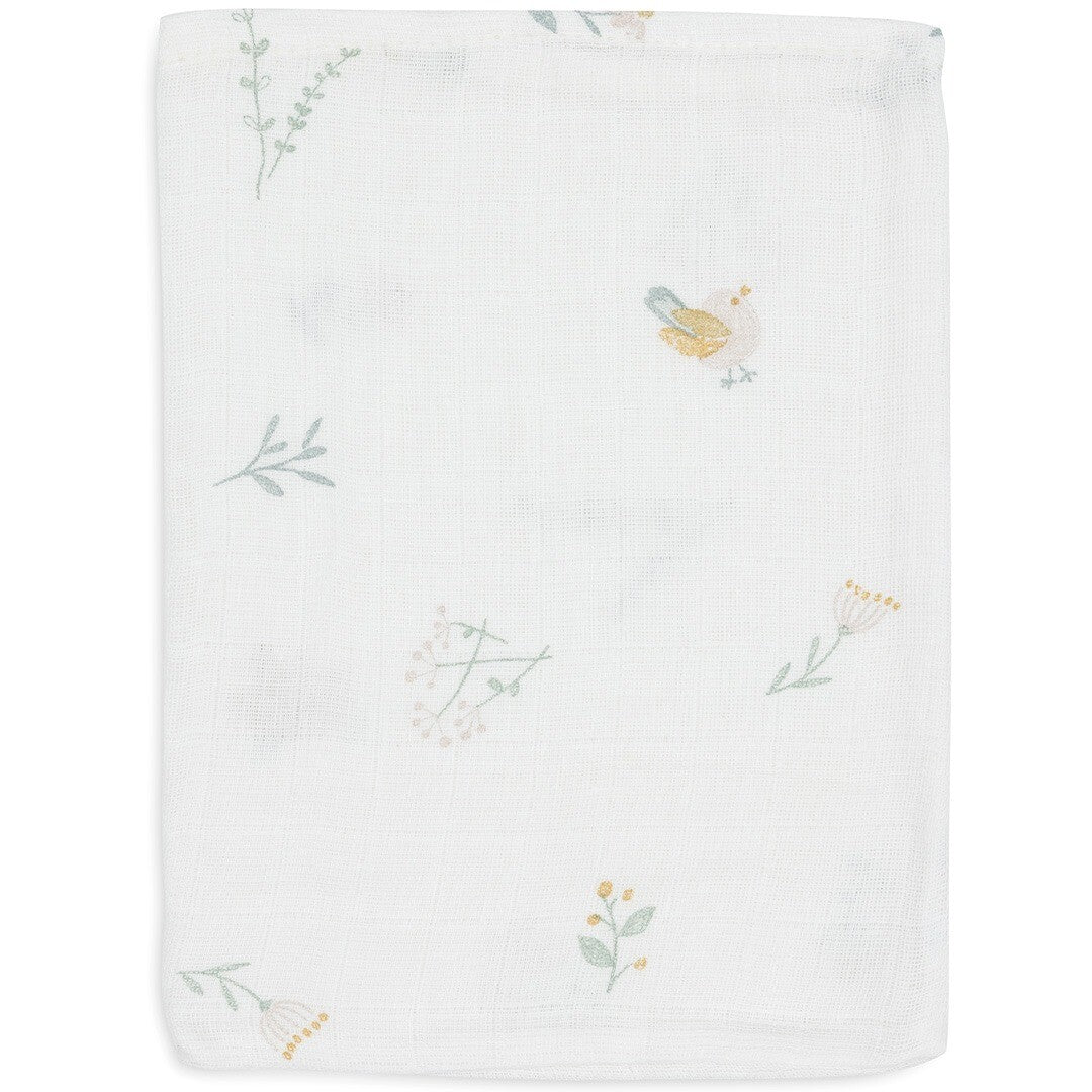 Jollein hydrofiel washandje met een patroon van vogels en bloemen.