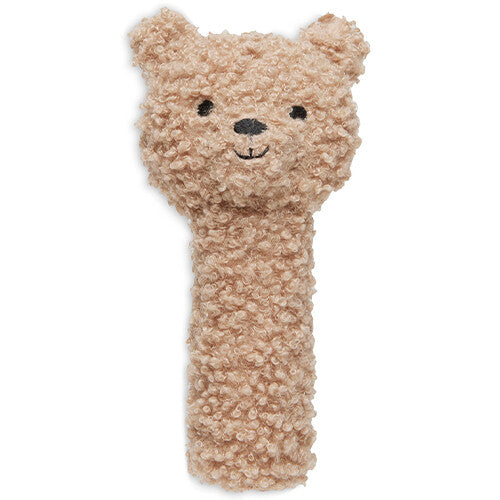 Jollein knijprammelaar in de vorm van een beige teddybeer.