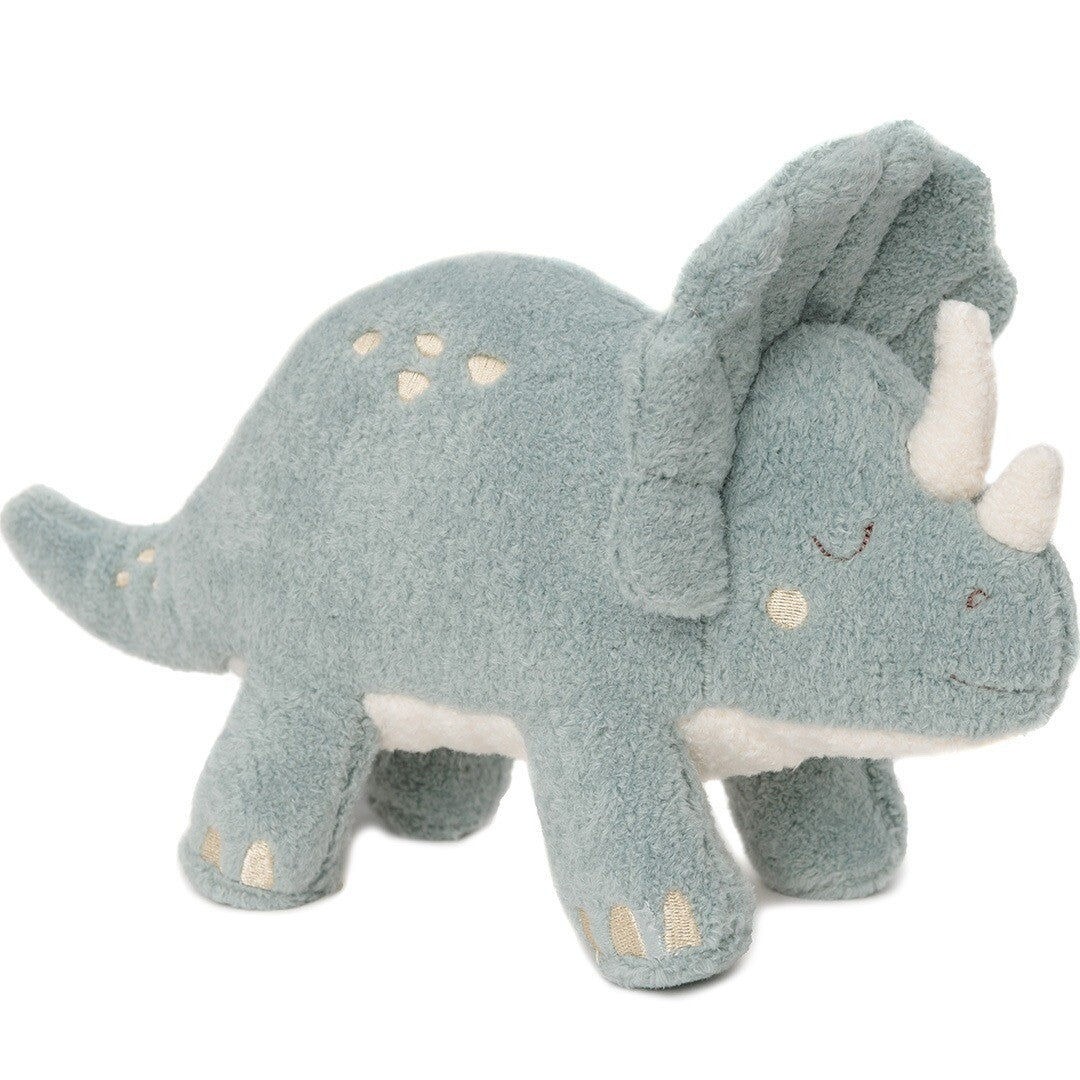 Jollein pluchen triceratops knuffeldino in lichtblauw met witte hoorns en stippen.