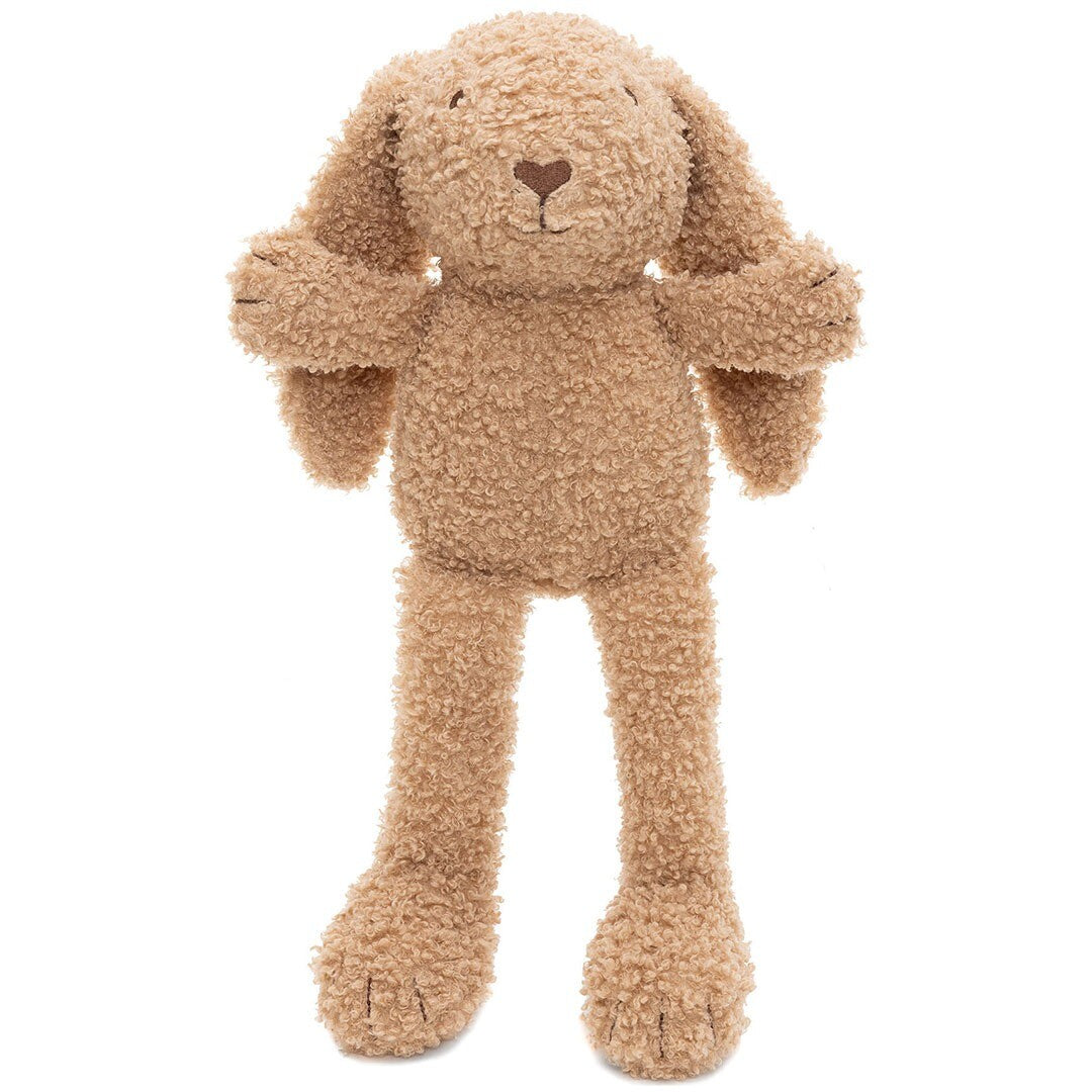 Jollein pluchen knuffelkonijn met beige krullende textuur, staand afgebeeld.