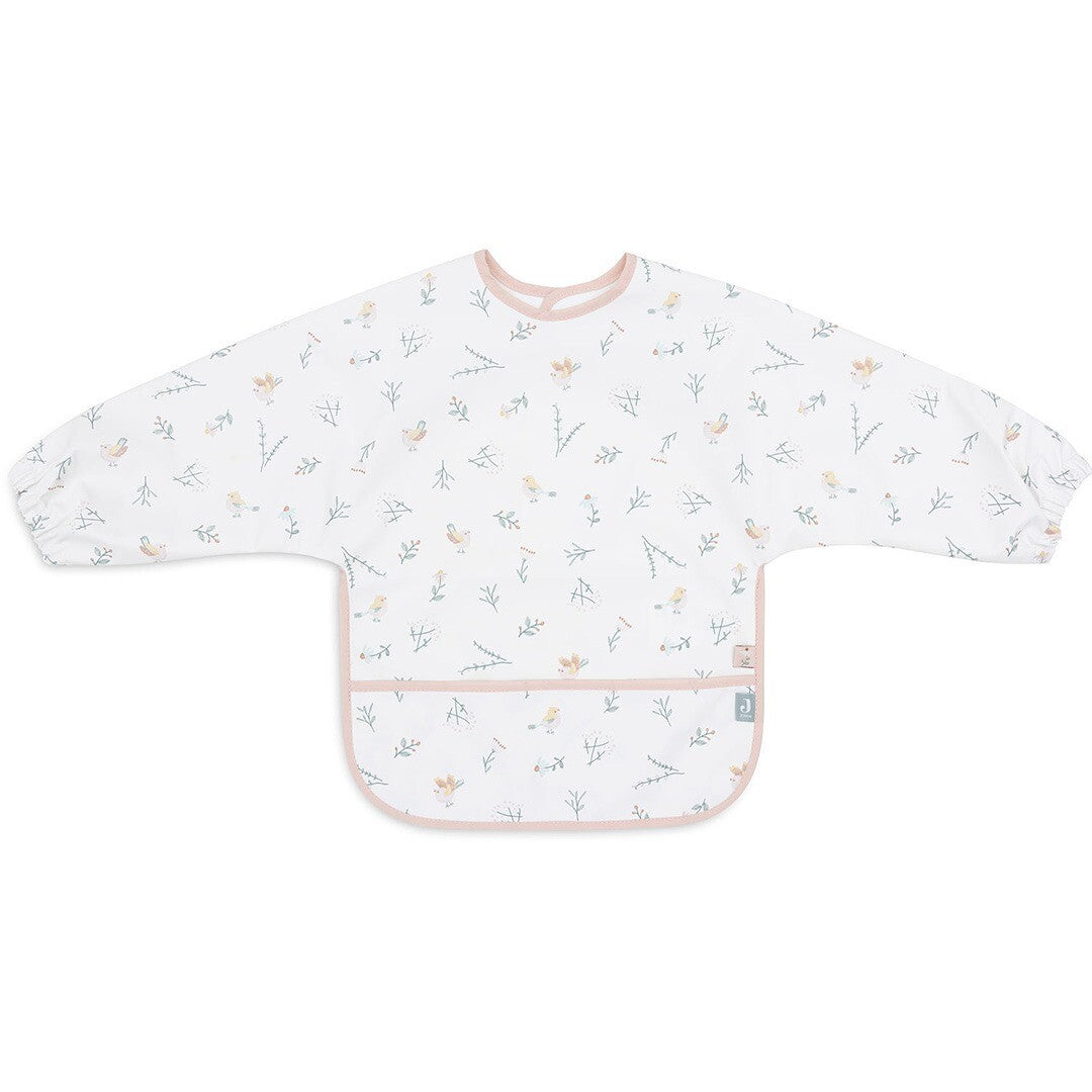 Jollein mouwslab voor baby's met een wit 'Lovely Birds' patroon en roze bies.