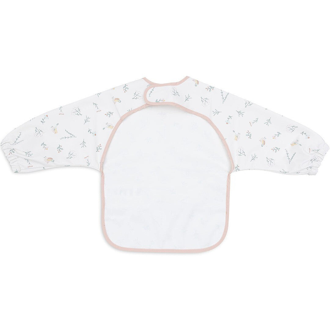 Achterkant van de Jollein mouwslab voor baby's, effen wit met roze bies.