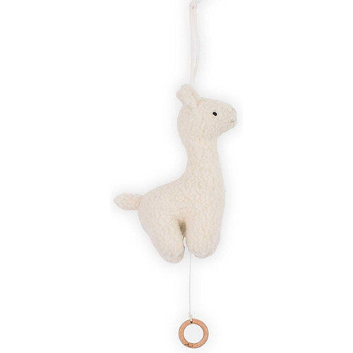 Jollein off-white pluche lama muziekspeelgoed met houten trekring.