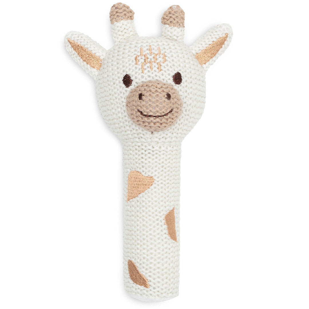 Jollein babyspeelgoed rammelaar in de vorm van een witte giraffe met beige details.