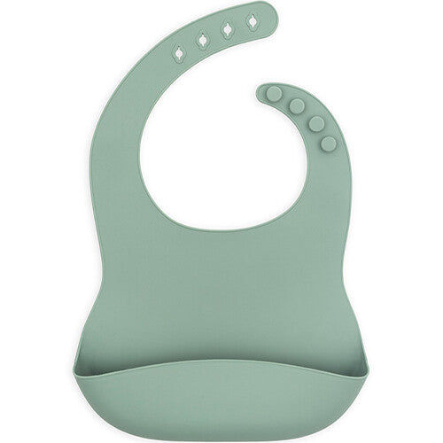 Jollein siliconen slabbetje in ash green kleur met opvangbakje.