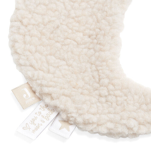 Detail van de Jollein beige maan speendoek met textuur en merklabel.